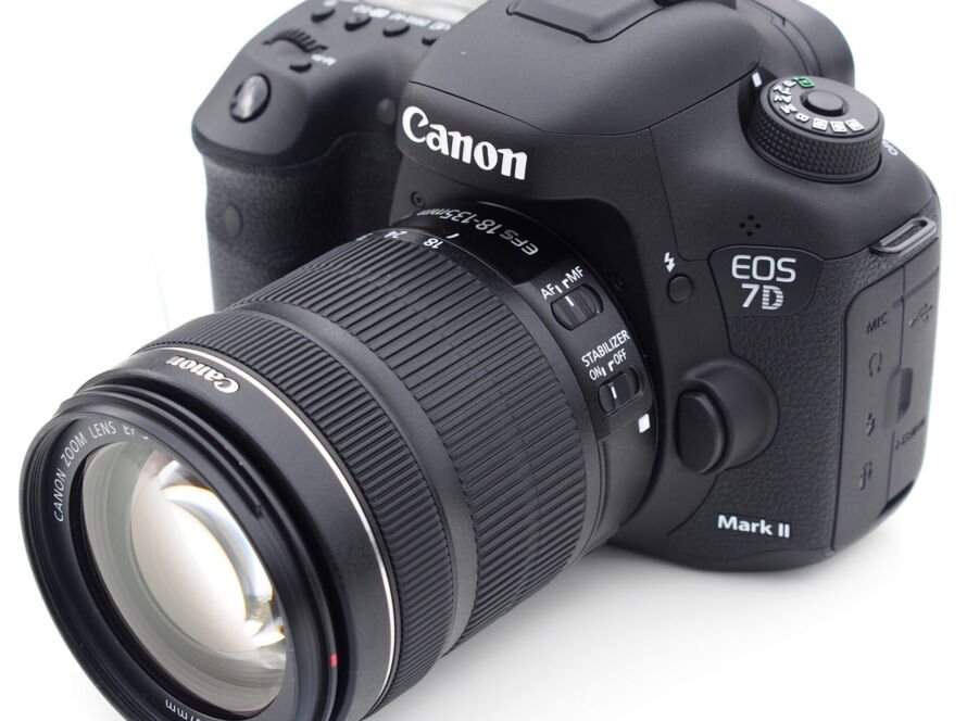 A view of the Canon EOS 7D Mark II with lens