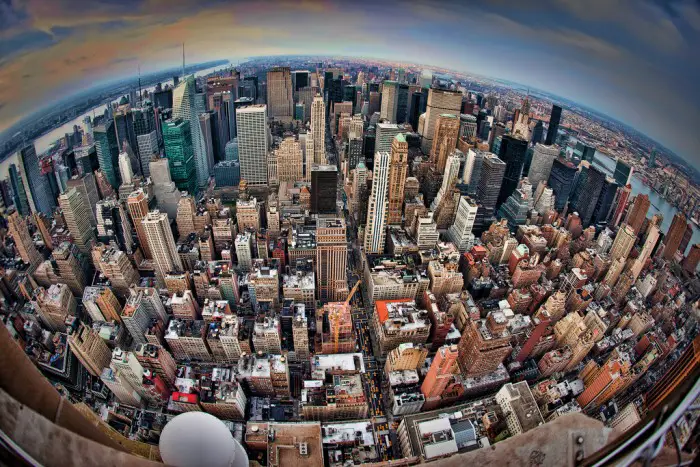 new york cityscape fisheye