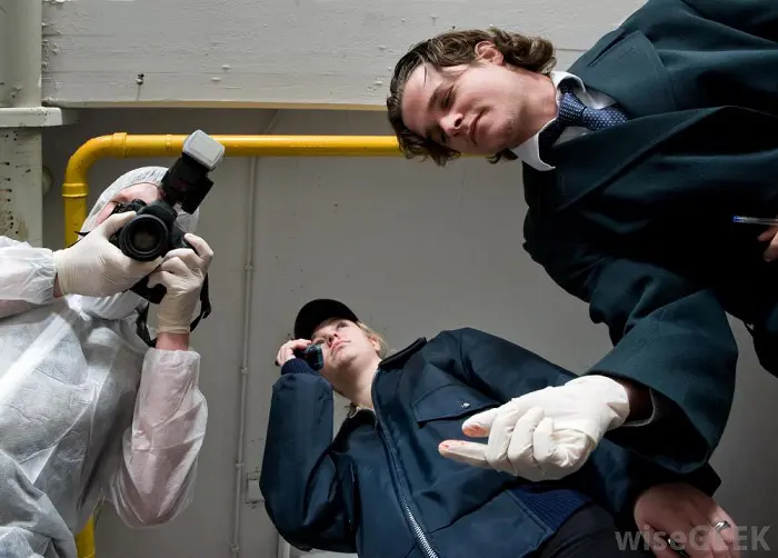 crime scene photographer and two investigators